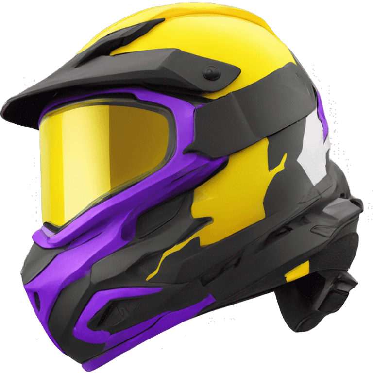 luminous yellow and black dirt bike helmet with white goggles that have purple lenses emoji