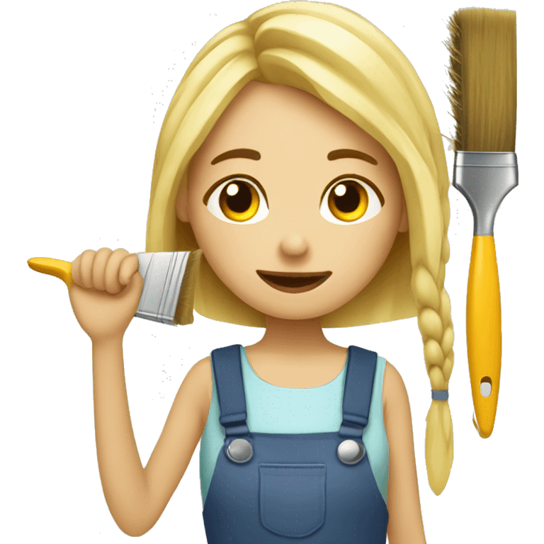 blonde girl tired with a brush for repairs home renovation emoji