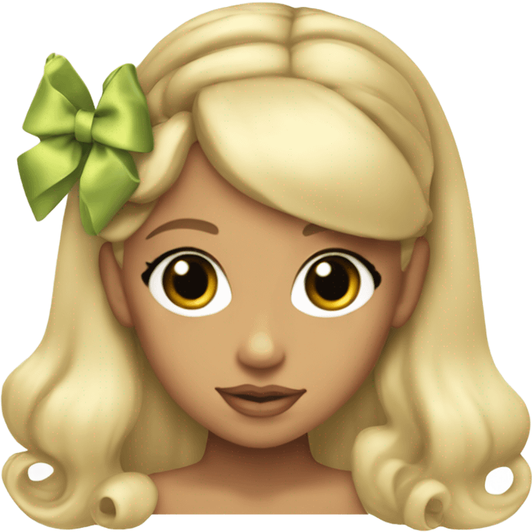 blonde ariana grande with a coquette bow on her hair emoji