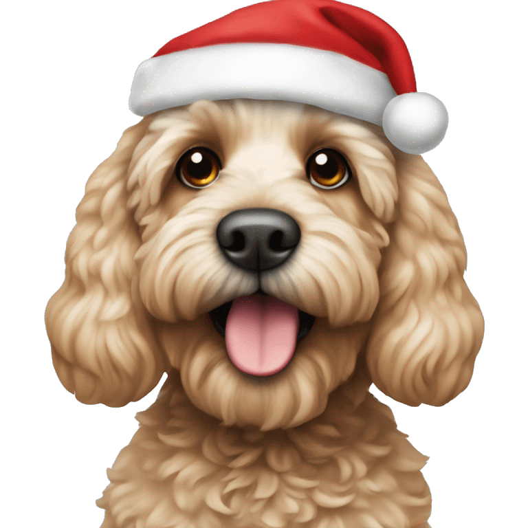 Cockapoo wearing a Santa hat emoji