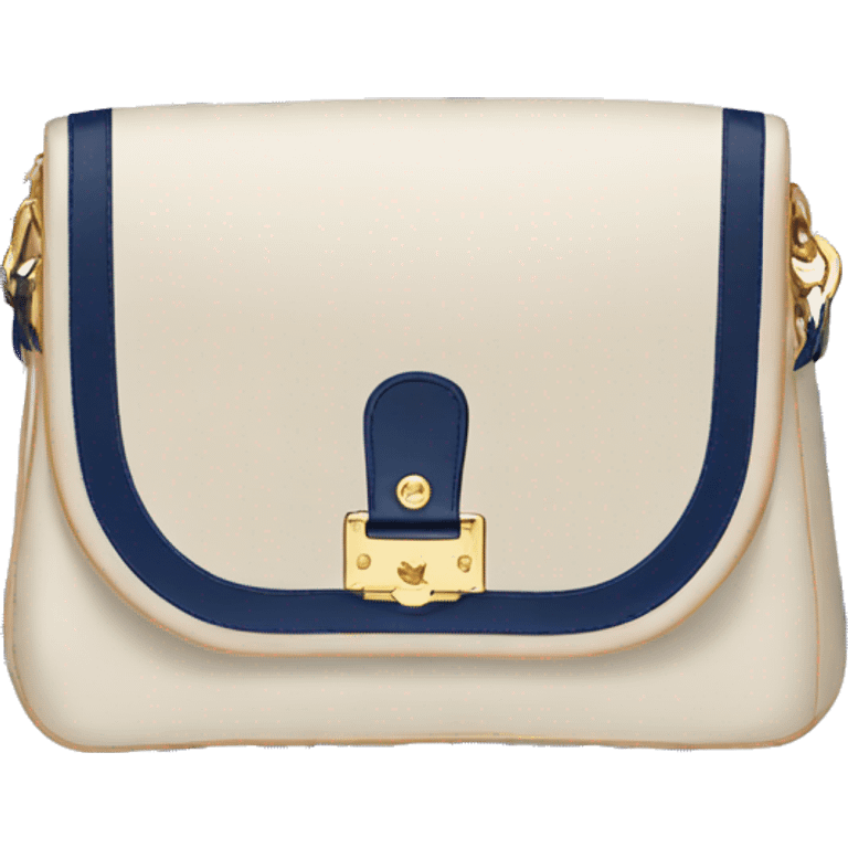 White Designer Louis Vuitton bag with navy blue monogram and navy blue trim emoji