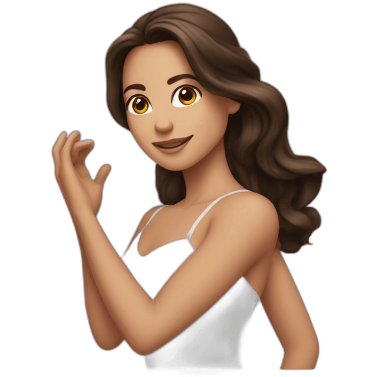 brunette with long hair, brown eyes, who dances ballroom dancing emoji