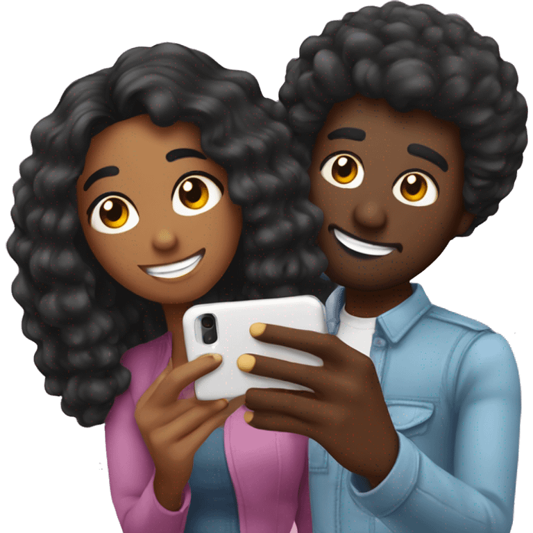 Pareja de pelo negro haciéndose un selfie emoji