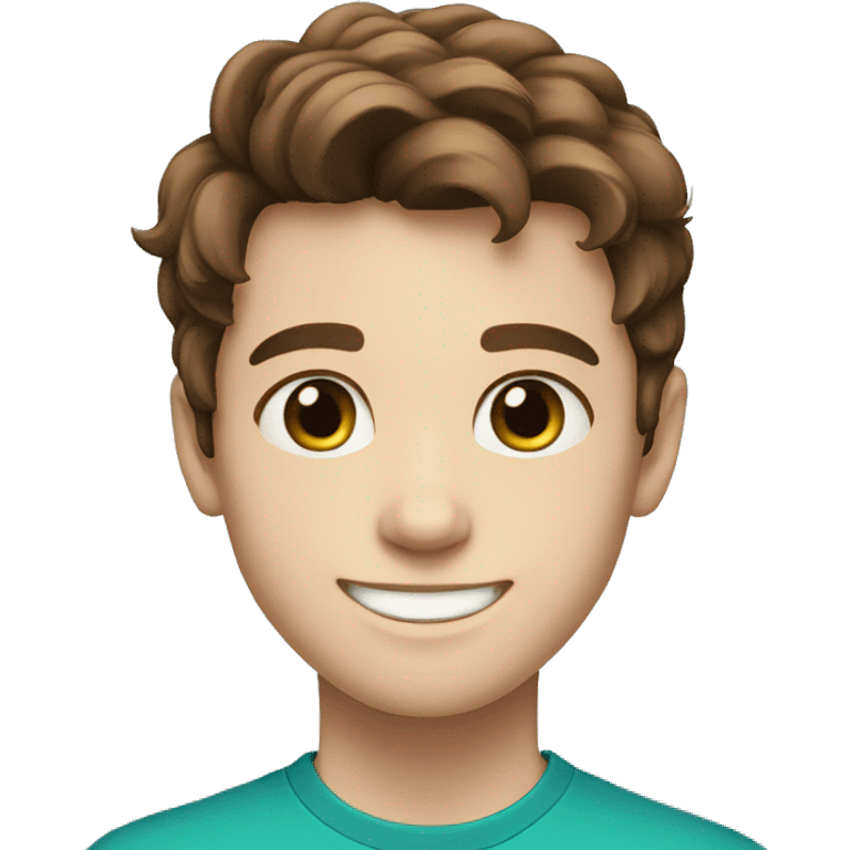 Brown hair, teen boy, blue greenish eyes white skin smiling emoji