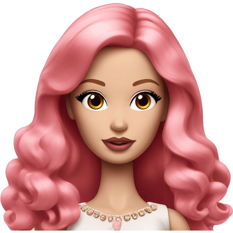 Glam barbie with brown eyes, pink plumped lips, red hair and pale skin emoji