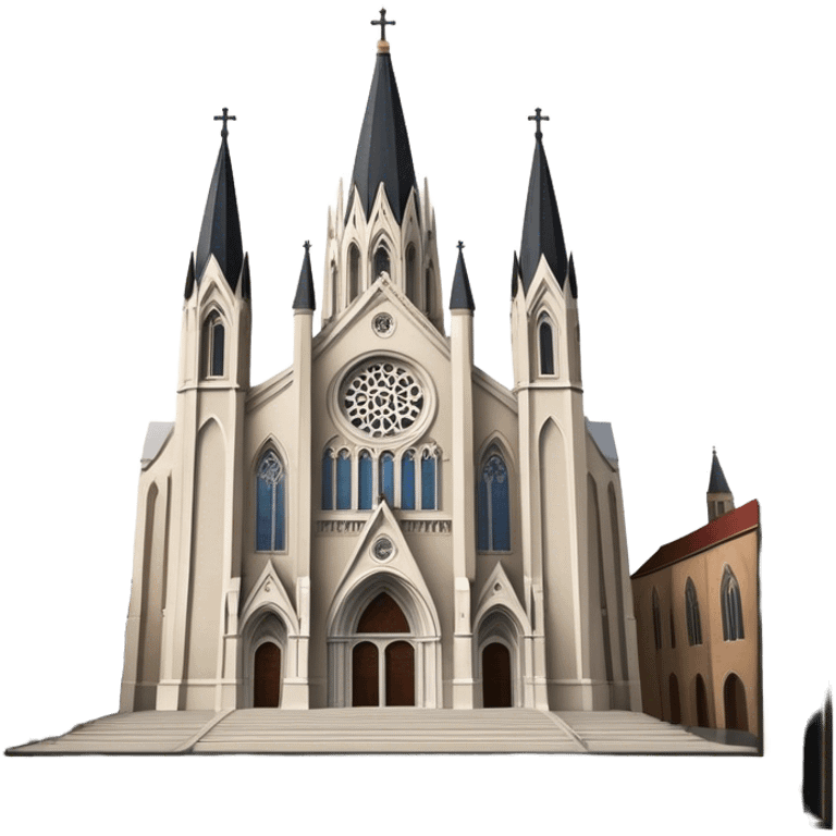 Cinematic Realistic St. Mary's Basilica Landmark Emoji, showcasing the iconic gothic church rendered with lifelike textures and soft, reverent lighting. emoji