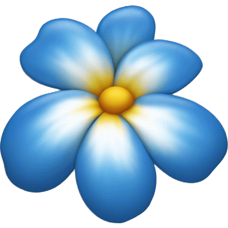 La imagen muestra una flor azul y blanca con estambres amarillos en el centro sobre un fondo blanco.Y que la flor se parezca a una de hawaii emoji