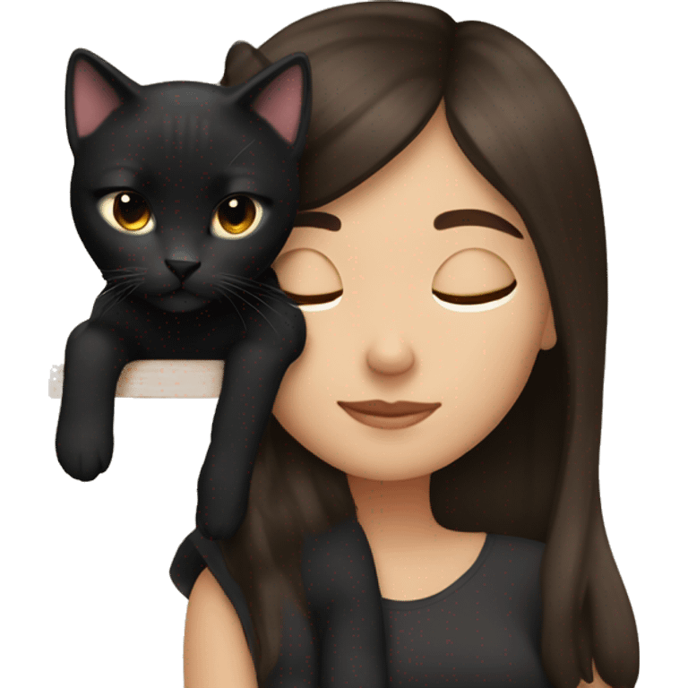 Girl brunette with black cat sleeping  emoji