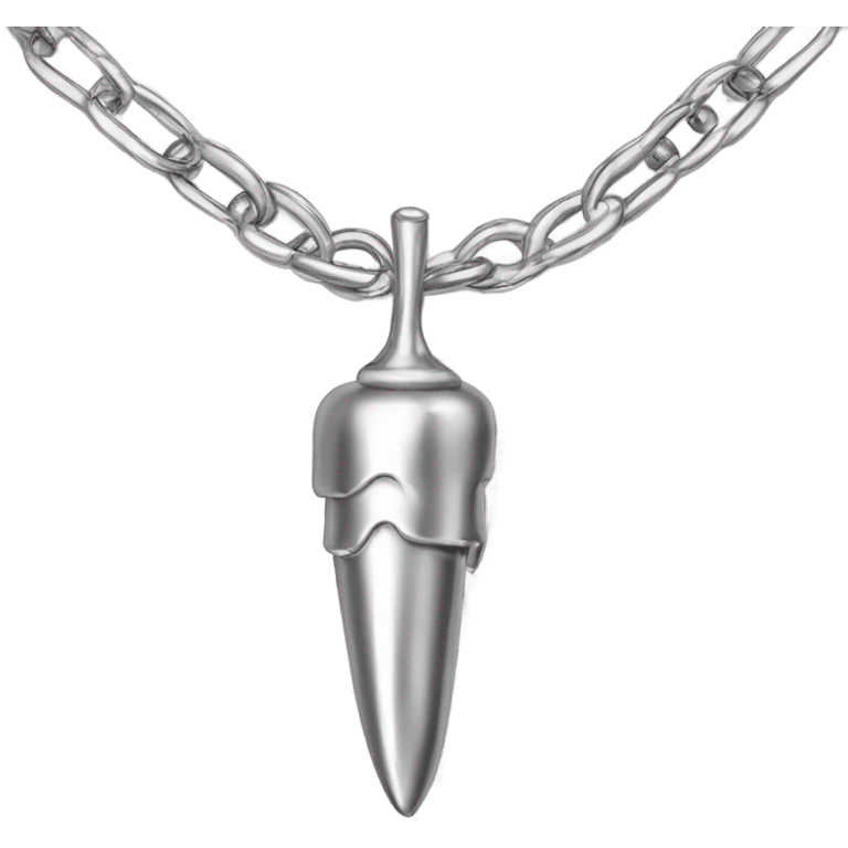 Realistic shiny metallic silver chain necklace with a metallic silver carrot pendant on the chain. emoji