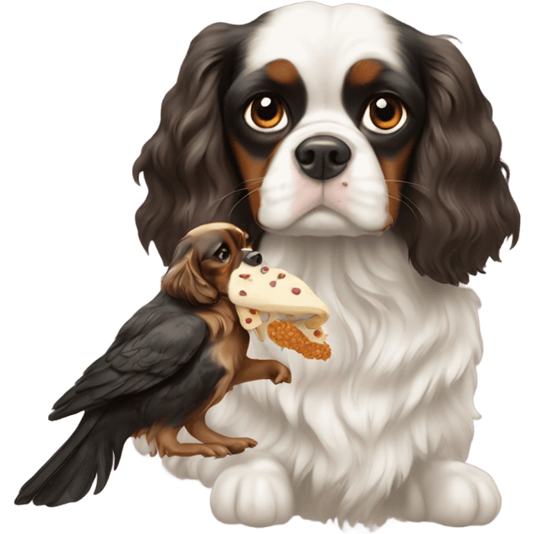 Kin Charles Spaniel eating bird emoji