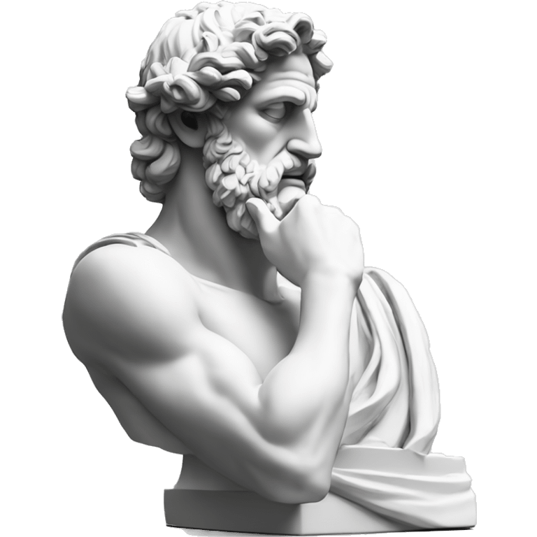 Ancient Greek King Odysseus Statue Thinking with Hand on Chin, Bust only, All white emoji