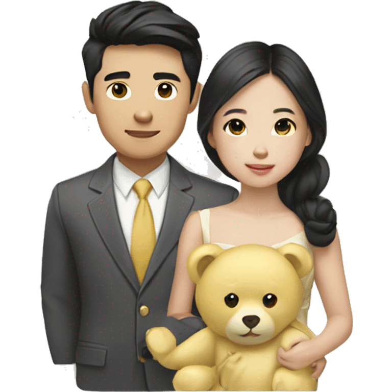 Young Rich Asian couple with a pale yellow teddybear emoji