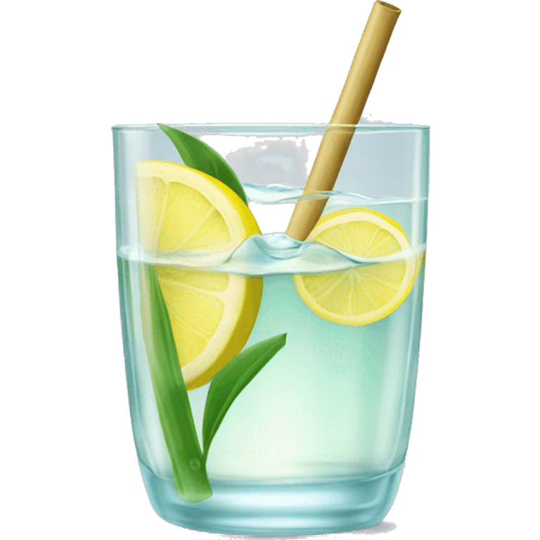 clear water with lemon in glass with bamboo lid and straw emoji