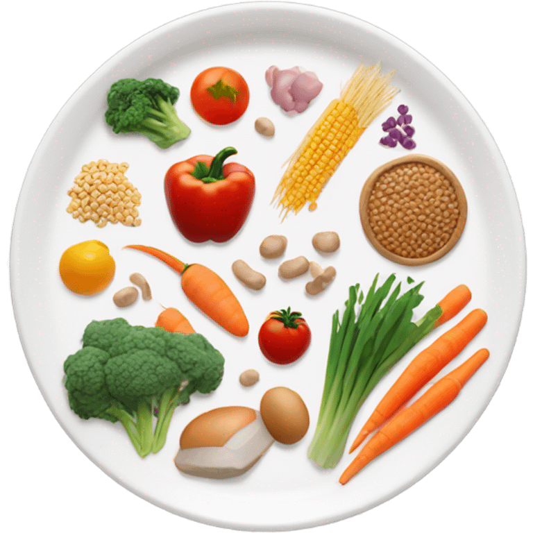 round white plate with healthy food emoji