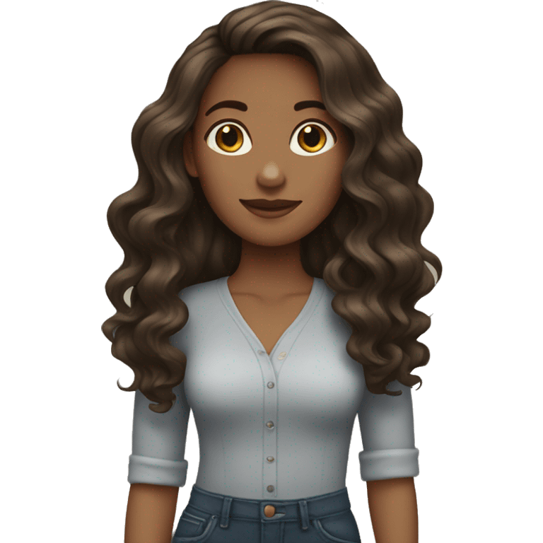 Brunette woman wavy hair medium kin emoji