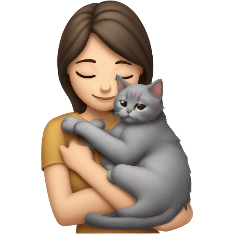 Grey kitty sleeping on brunette white girl's lap emoji