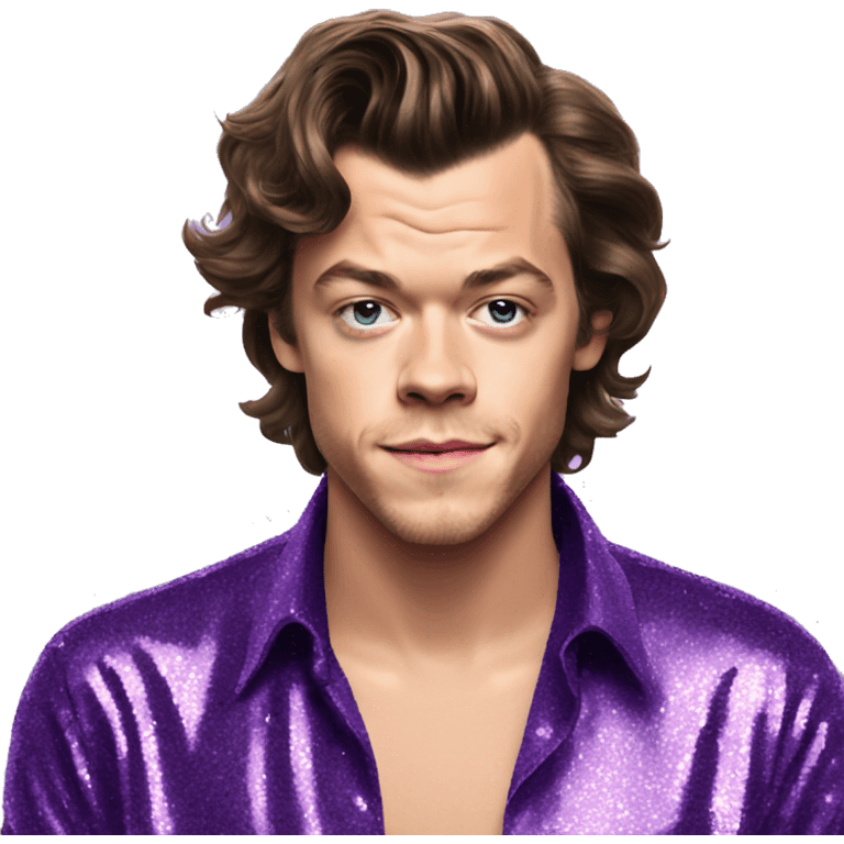 Harry styles wearing a purple glitter shirt emoji