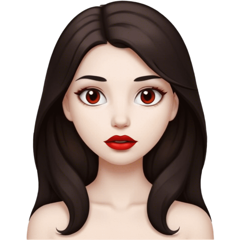 White skin, dark brown hair, pretty girl, long hair, brown eyes, red lips  emoji