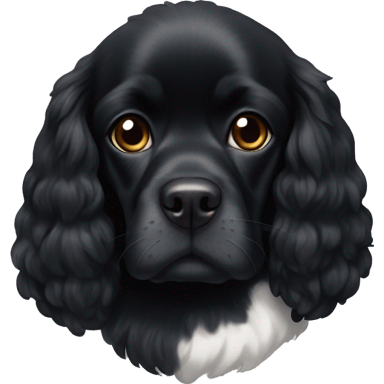 completely black small king spaniel with black fur on his whole face and white fur on chest emoji