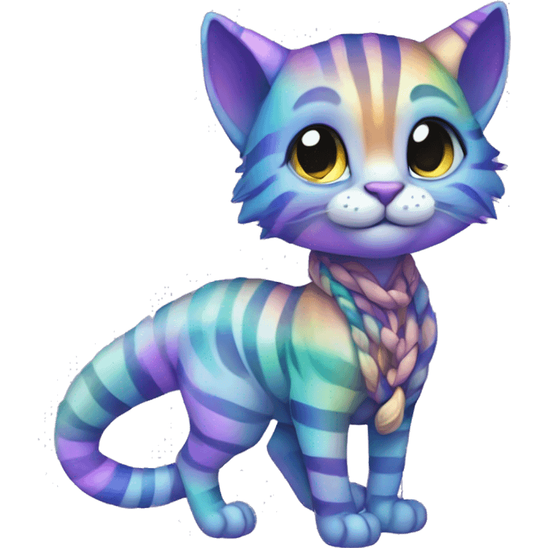 Colorful vernid fantasy creature LiLaiRa Kamirah Falvie whiskers paws full body sparkle purple blue gradient stripes braided tail feline emoji