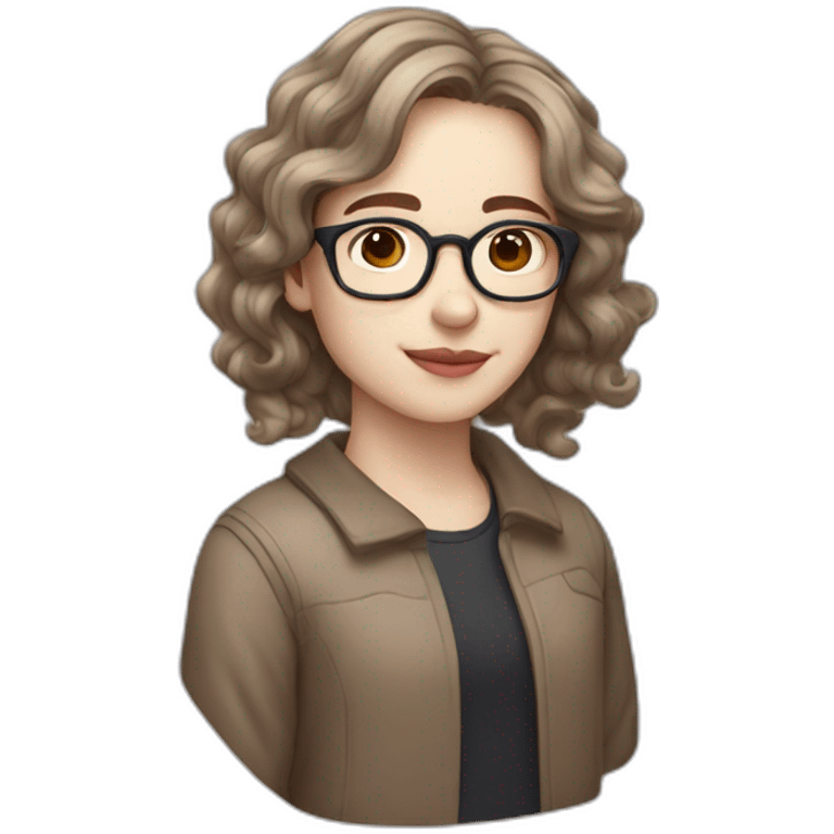 Non binary with pale skin long wavy brown hair glasses and a mole emoji