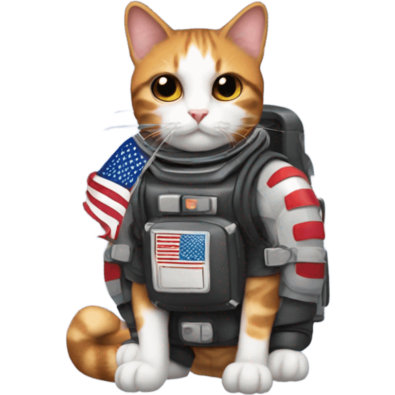 Calico cat with jet pack and American flag helmet emoji