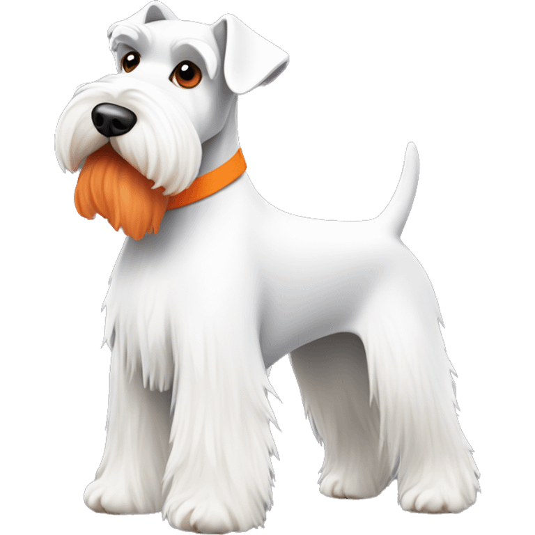 A white mini schnauzer  with a kind of orange red beard ￼ emoji