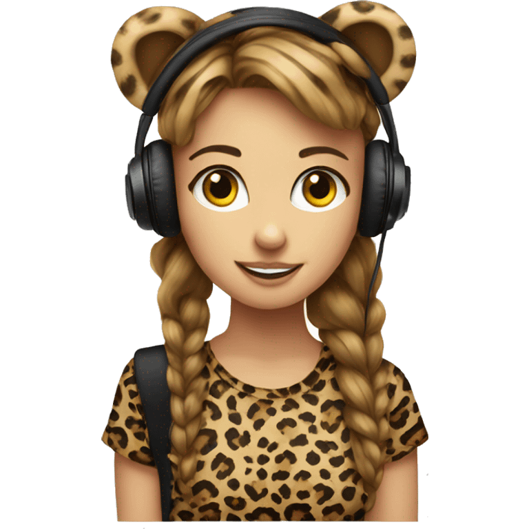 face earphones leopard shirt girl emoji