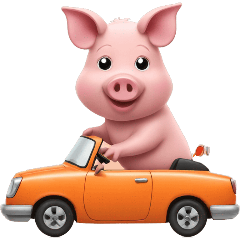 Pig driving orange car emoji