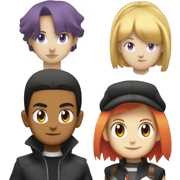 3 personne, deux garçon une fille dans le style Team rocket Pokémon  emoji