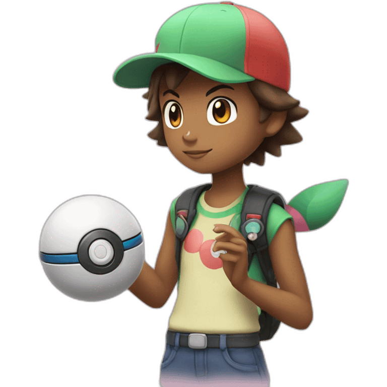 Pokemon trainer with a poke ball and pokemon mew emoji