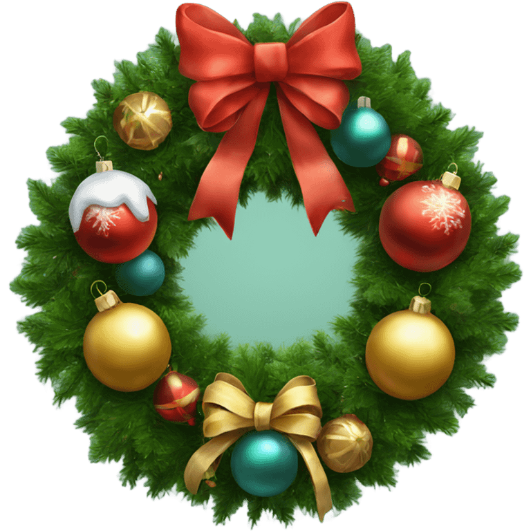 Realistic christmas wreath with baubles and bows emoji