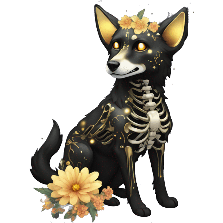 Black iridescent dog fox zombie skeleton gold mechanical nebula galaxy stars flowers fairy lights vintage emoji