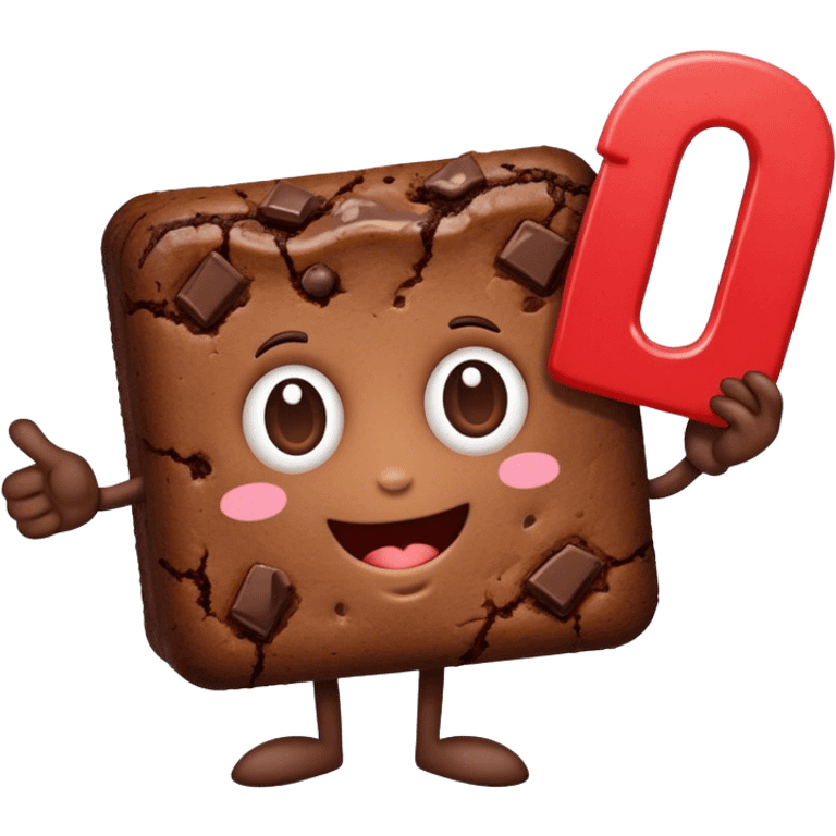 A food brownie holding a sign with the number 10 on it emoji