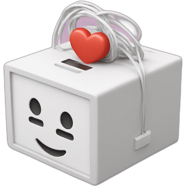 An electronic white box. Cables go into it and connect with the box. It shows led on it. and has a heartbeat symbol on it emoji