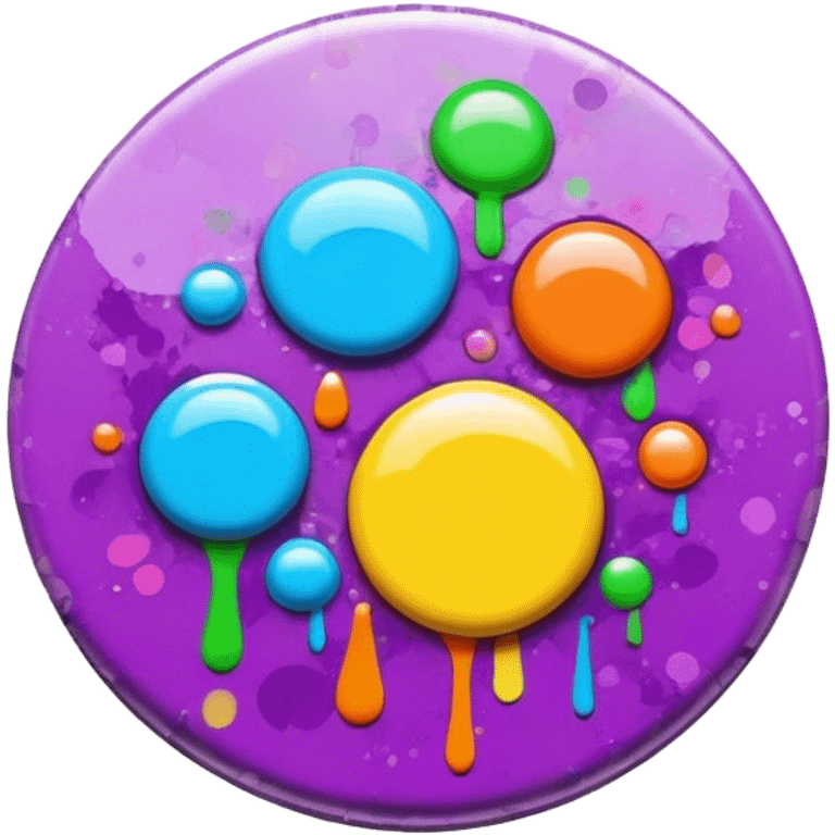 colorful psychedelic style button with paint splatter and beveled edges emoji