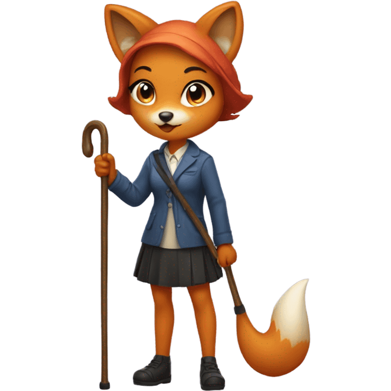 fox girl with a cane in her hand emoji