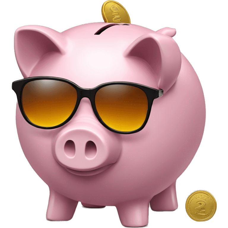 a #E1146E piggy bank with sunglases and a coin on top emoji