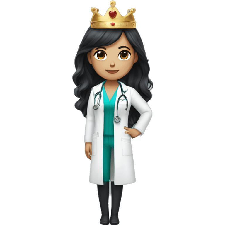 Female doctor with long black hair and a cat crown emoji