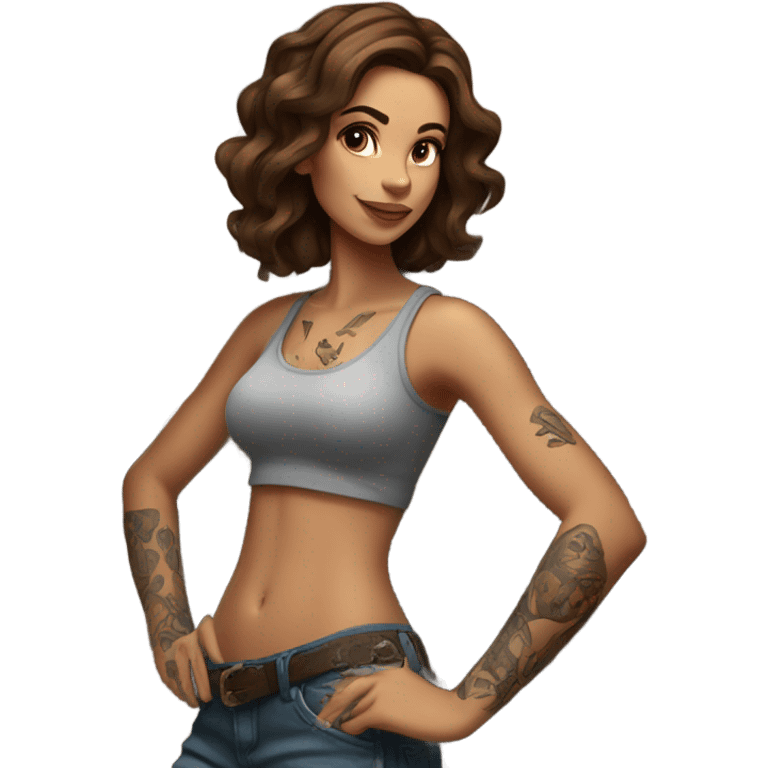 Beautiful tattooed woman brown hair climbing rocks emoji