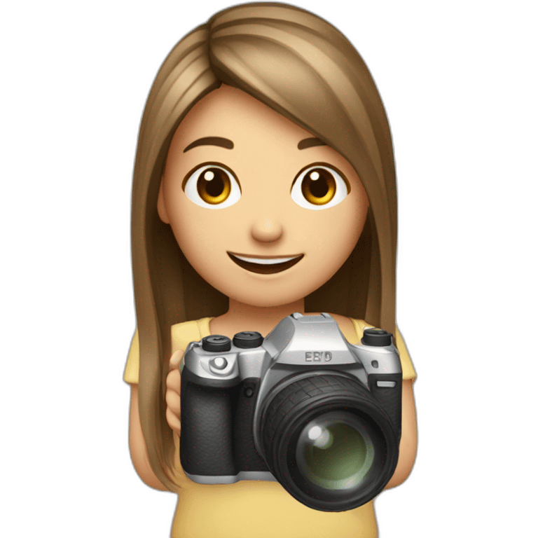 cute smiling straight hair girl with camera emoji