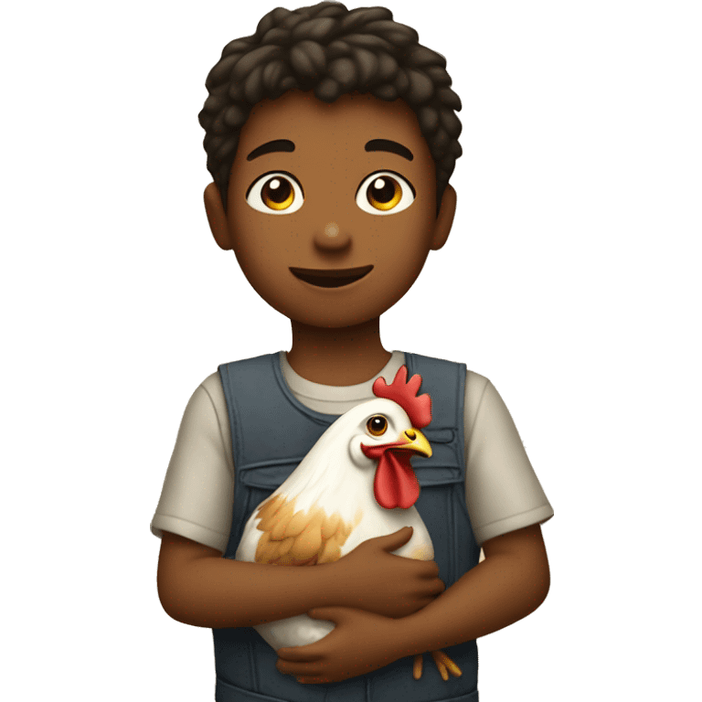 a young boy holding a chicken emoji