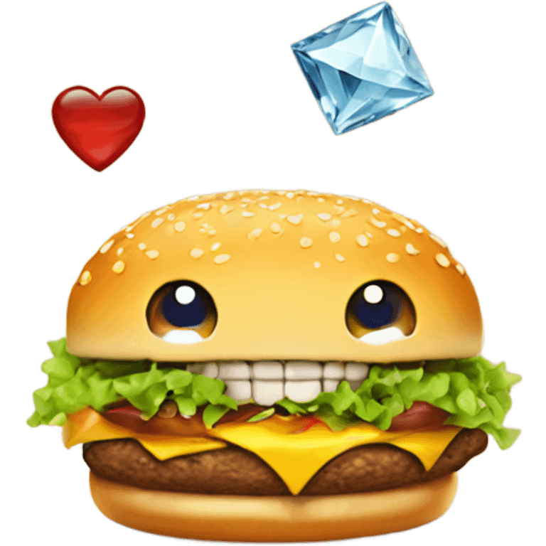 smile emoji with diamond teeth and a eye with a hamburger in it emoji