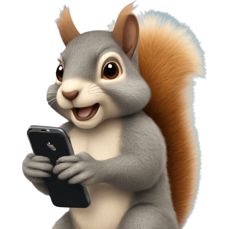 Realistic fluffy Squirrel holding an iPhone  emoji