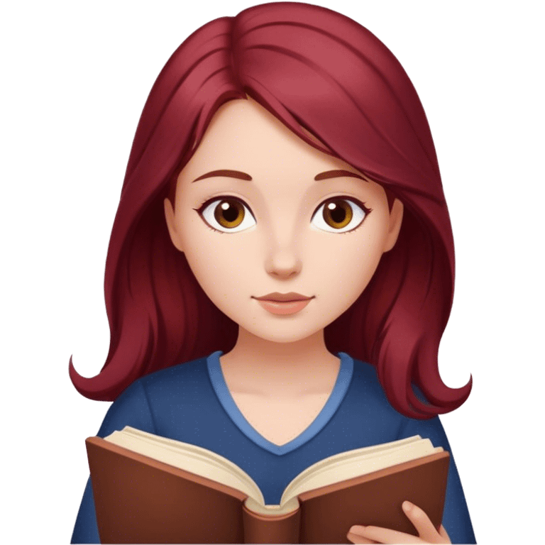 A beautiful, burgundy haired girl reading a book emoji