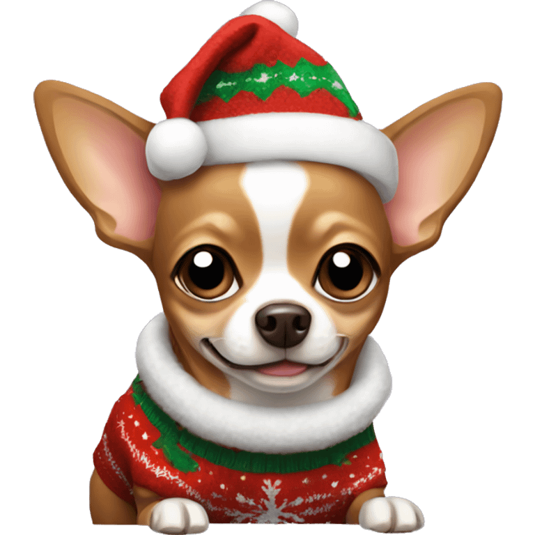 brown chihuahua wearing a christmas sweater emoji