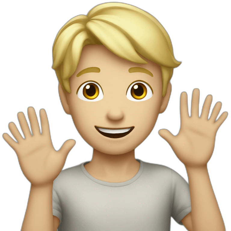 Blonde boy with medium short hair waving to the camera emoji