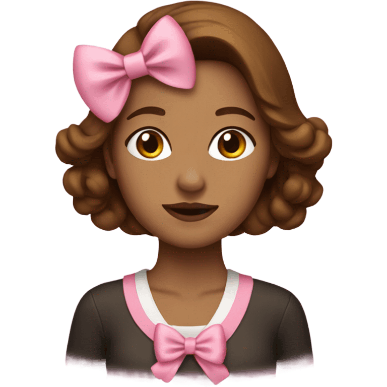 Woman with brown hair with pink bow emoji