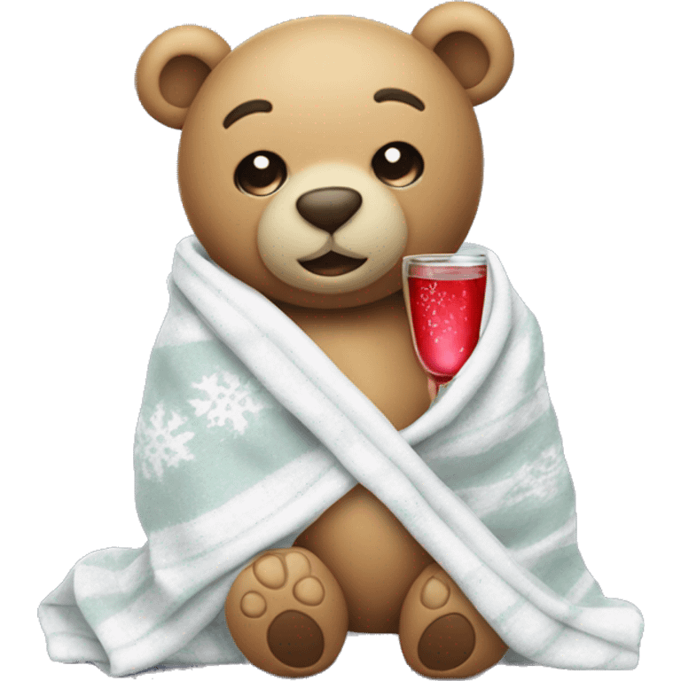 a Christmas teddy happy bear wrapped in a blanket drinks tequila  emoji