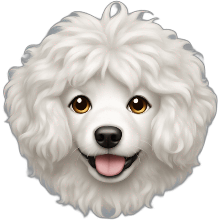 portrait of a white fluffy dog with flap ears long curly hair emoji